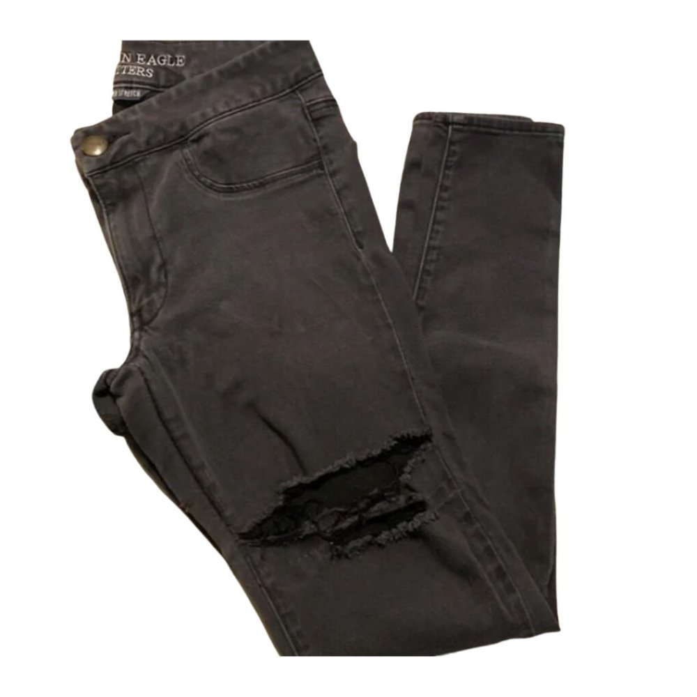 American Eagle Outfitters Super Super Stretch Leggings Black Ripped Jeans Size 6